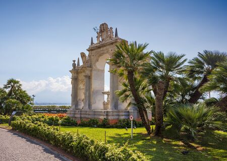 NAPLES, ITALY - MAY 2, 2019: Fontana del Gigante in the central part of Naples. It was designed in the 17th century by Michelangelo Naccherino and Pietro Bernini for the Royal Palace of Napleのeditorial素材