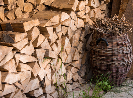Pile of wood logs ready for winter. Wood logs texture background