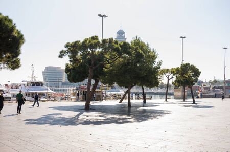 BARCELONA, SPAIN - FEBRUARY 22, 2019:  View of the street in downtown near th eport in Barcelona,...
