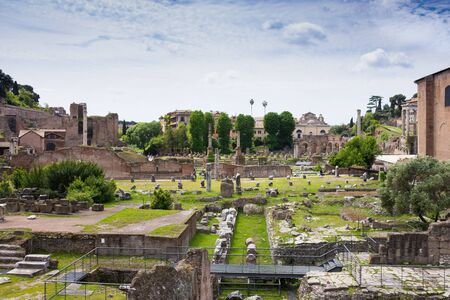ROME, ITALY - MAY 3, 2019:  View of Roman Forum in spring  Rome, Italy.  Forum is one of the main tourist attractions of Rome. Ancient Roman ruins in old Rome center.のeditorial素材