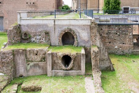 ROME, ITALY - MAY 3, 2019: Remains of ancient sewer pipes at the church of Santi Luca e Martina in Rome, Italyのeditorial素材