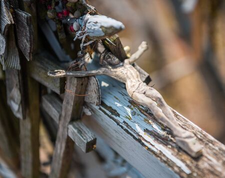 SIAULIAI, LITHUANIA - JULY 28, 2019: The Crucifixion of Christ at the Hill of Crosses. Hill of Crosses is a unique monument of history and religious folk artのeditorial素材