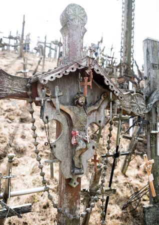 SIAULIAI, LITHUANIA - JULY 28, 2019: The Crucifixion of Christ at the Hill of Crosses. Hill of Crosses is a unique monument of history and religious folk artのeditorial素材