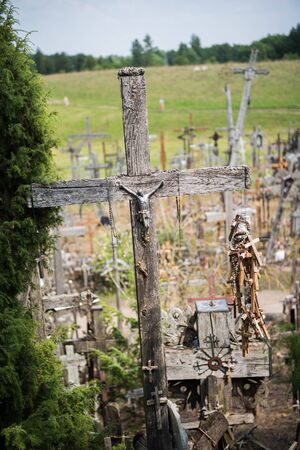 SIAULIAI, LITHUANIA - JULY 28, 2019: The Crucifixion of Christ at the Hill of Crosses. Hill of Crosses is a unique monument of history and religious folk artのeditorial素材