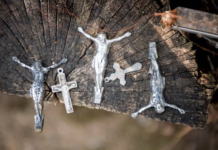 SIAULIAI, LITHUANIA - JULY 28, 2019: The Crucifixion of Christ at the Hill of Crosses. Hill of...