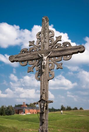 SIAULIAI, LITHUANIA - JULY 28, 2019: The Crucifixion of Christ at the Hill of Crosses. Hill of Crosses is a unique monument of history and religious folk artのeditorial素材