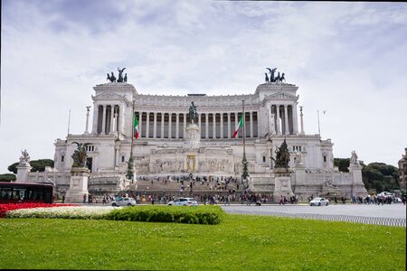 ROME, ITALY - MAY 3, 2019: Vittorio Emanuele II Monument (Vittoriano) or Altar of the Fatherland (Altare della Patria) is a white marble grand building near Piazza Venezia in the centre of Rome in Italyのeditorial素材