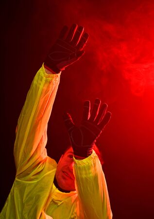 Man shelters from fire during a fire