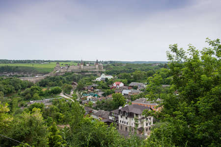 View on Kamyanets-Podilskiy fortress in Ukraine in summerのeditorial素材