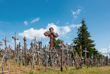 SIAULIAI, LITHUANIA - JULY 07, 2015: The Hill of Crosses (Kryziu kalnas) in Siauliai, Lithuania, Europe. One of the most important pilgrimage sights of the Balticのeditorial素材