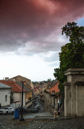 UZHHOROD, UKRAINE - OCTOBER 5 , 2020: Dukhnovycha street  in Uzhgorod, Ukraineのeditorial素材