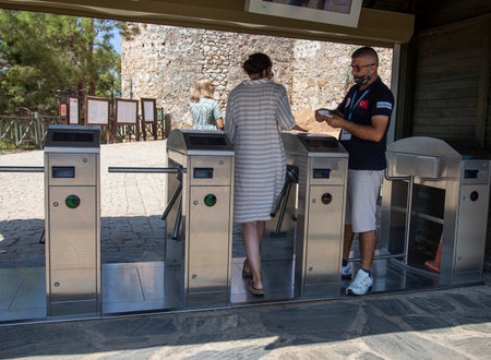 Alanya, Turkey - August 31,2021: Entrance with turnstiles to Alanya Fortress in Turkey