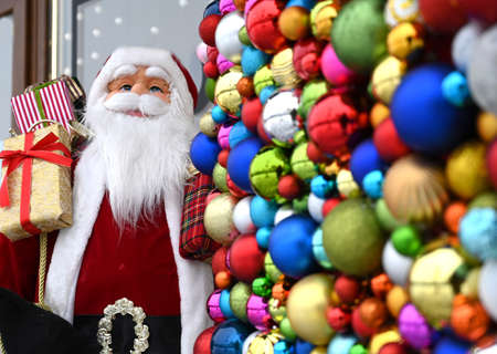 Santa Claus toy and christmas tree decorations outdoor