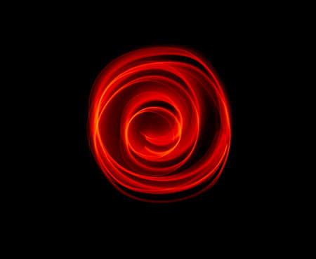 Light wave trail path, vibrant neon gold color in abstract swirls on a black background. Light paintingの写真素材