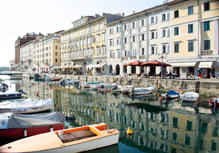 Trieste, Italy - July 1 ,2014: View on buildings near Canal Grande in Trieste, Italy. Trieste is a  seaport in northeastern Italyのeditorial素材