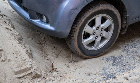 War of Russia against Ukraine.  Spikes to puncture the tires of Russian military vehicles during the warの写真素材