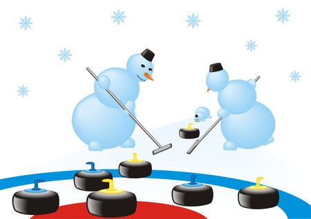 Snowmen team playing in the curlingのイラスト素材