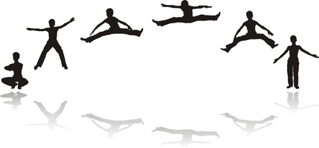 six sets of view silhouette of  high jump of boyのイラスト素材