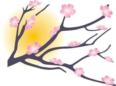Flowering peach tree branch under the sunのイラスト素材