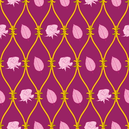 seamless abstract pink rose pattern on dark pink backgroundのイラスト素材