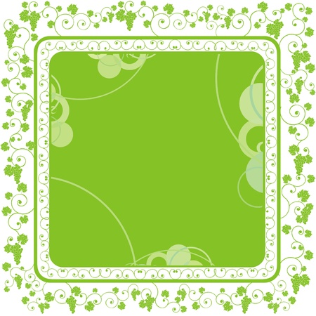 green square frame decorated grape, vine and abstract ornamentのイラスト素材