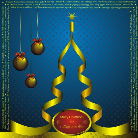 new year card with golden christmas and Christmas wishes in many languagesのイラスト素材