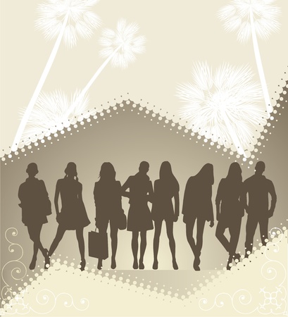 beautiful young people silhouette on abstract brown backgroundのイラスト素材