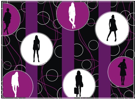 young female silhouette on abstract strip patternのイラスト素材