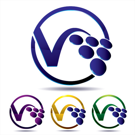 icon set as modern icon or label as abstract colorful vine grape with letter "V"のイラスト素材