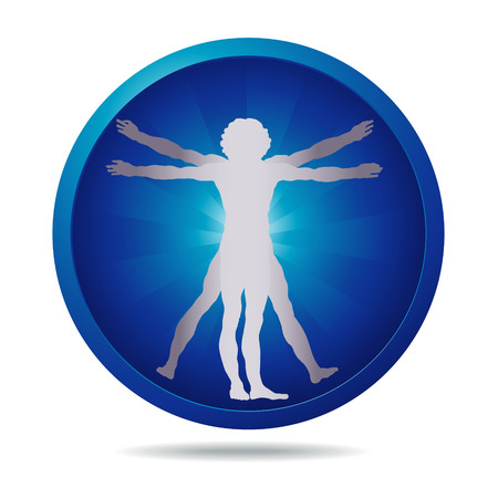 blue icon with Vitruvian man silhouette のイラスト素材