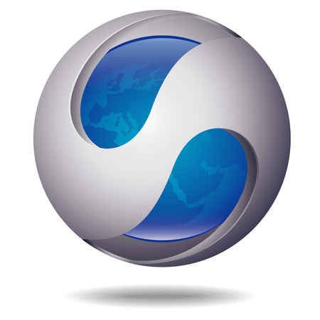 colorful technical icon with abstract Earth sphere, isolated on white with reflectionのイラスト素材
