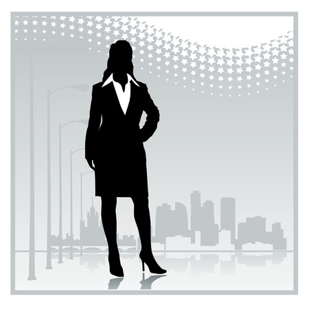 people silhouette with modern city backgroundのイラスト素材