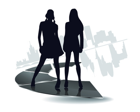 people silhouette with modern city backgroundのイラスト素材