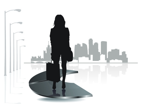 people silhouette with modern city backgroundのイラスト素材