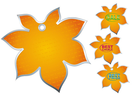 set of four icons of autumn chestnut leaves with sings saleのイラスト素材