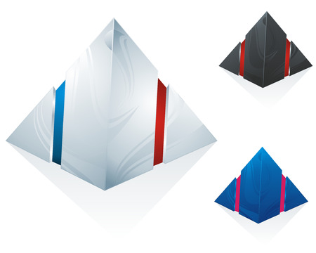 set as three colored pyramid as two sign A, with decor and gray mirror のイラスト素材