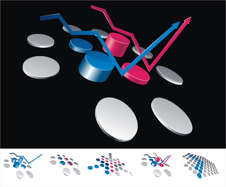 abstract organizational chart with bars and graphs, on black backgroundのイラスト素材