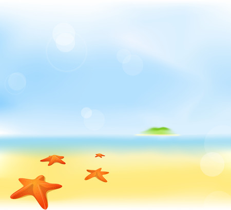 abstract summer beach blur background with green island and sea starのイラスト素材