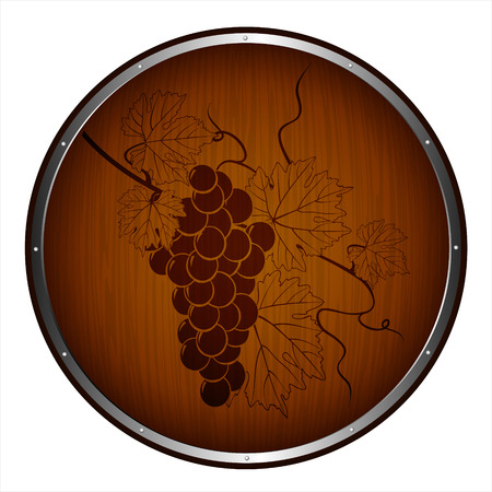 sign as brown wooden frame or shield with steel decor and grape of wine patternのイラスト素材