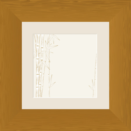 painting of bamboo branch in wooden frame with passe-partoutのイラスト素材