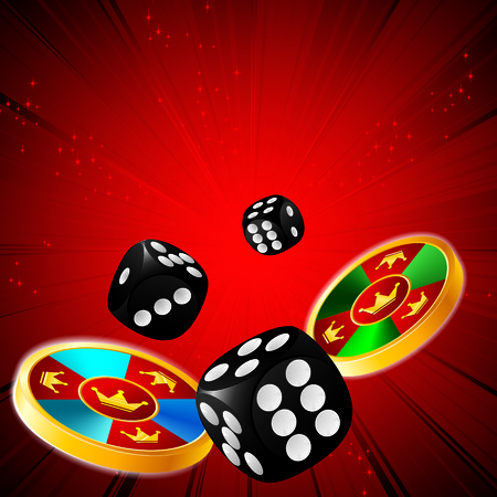 casino chips and dice on strip red backgroundのイラスト素材