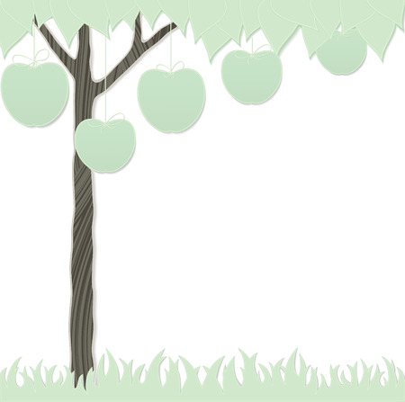 cutout card as stylized apple tree and grassのイラスト素材