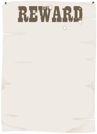 sheet of old paper with reward title and a bullet holesのイラスト素材