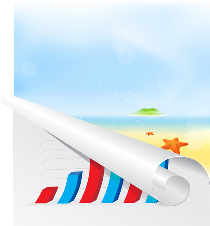 Summer beach and roll of paper with business chart forward のイラスト素材