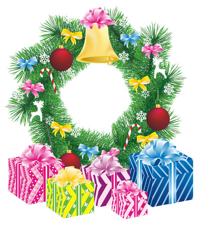 christmas fir wreath with decorationのイラスト素材