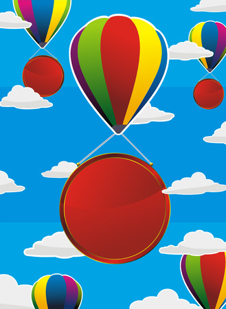 colorful balloons with red labels or frames flying in the skyのイラスト素材