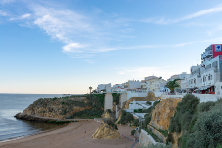 ALBUFEIRA, ALGARVE, PORTUGAL, MAY 1, 2014: Beach of Albufeira City in Algarve, Portugalのeditorial素材