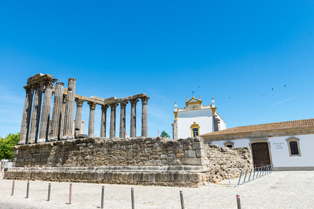 Dianna Temple in Evora. Ancient roman temple in the old city of Evora, Portugalの写真素材
