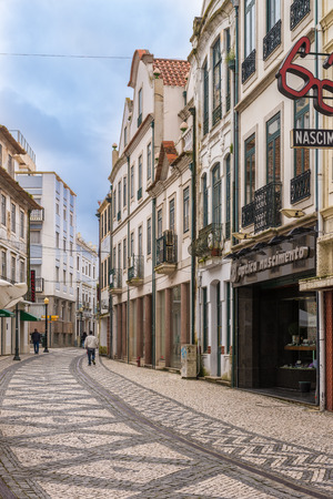 AVEIRO, PORTUGAL - APRIL 26, 2014: Streets and facades of Aveiro, the portuguese venice. Aveiro,  Portugal.のeditorial素材