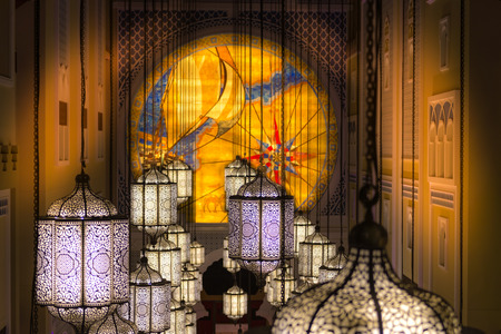 Dubai, United Arab Emirates - December 2, 2014: Decoration inside detail of the Hotel's Movenpick lobby in Dubai.のeditorial素材